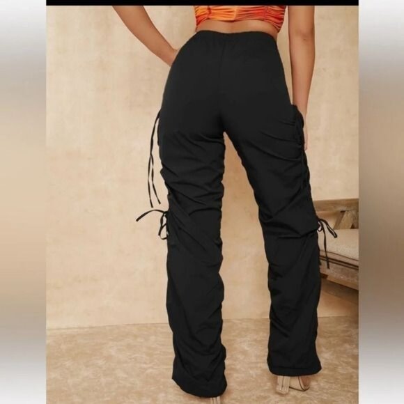 Shein Womens Black Drawstring Ruched Cut-Out Knee High-Waisted Pants Size M - Picture 11 of 14